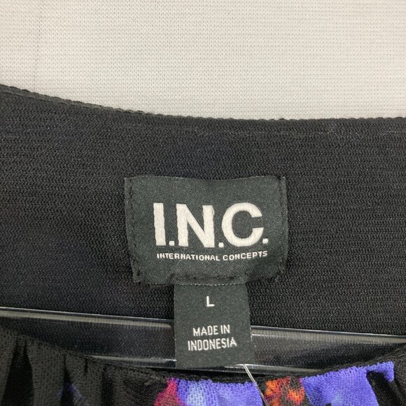 New INC International Concepts Large Dark Floral Printed Mesh Surplice Top - Picture 3 of 12